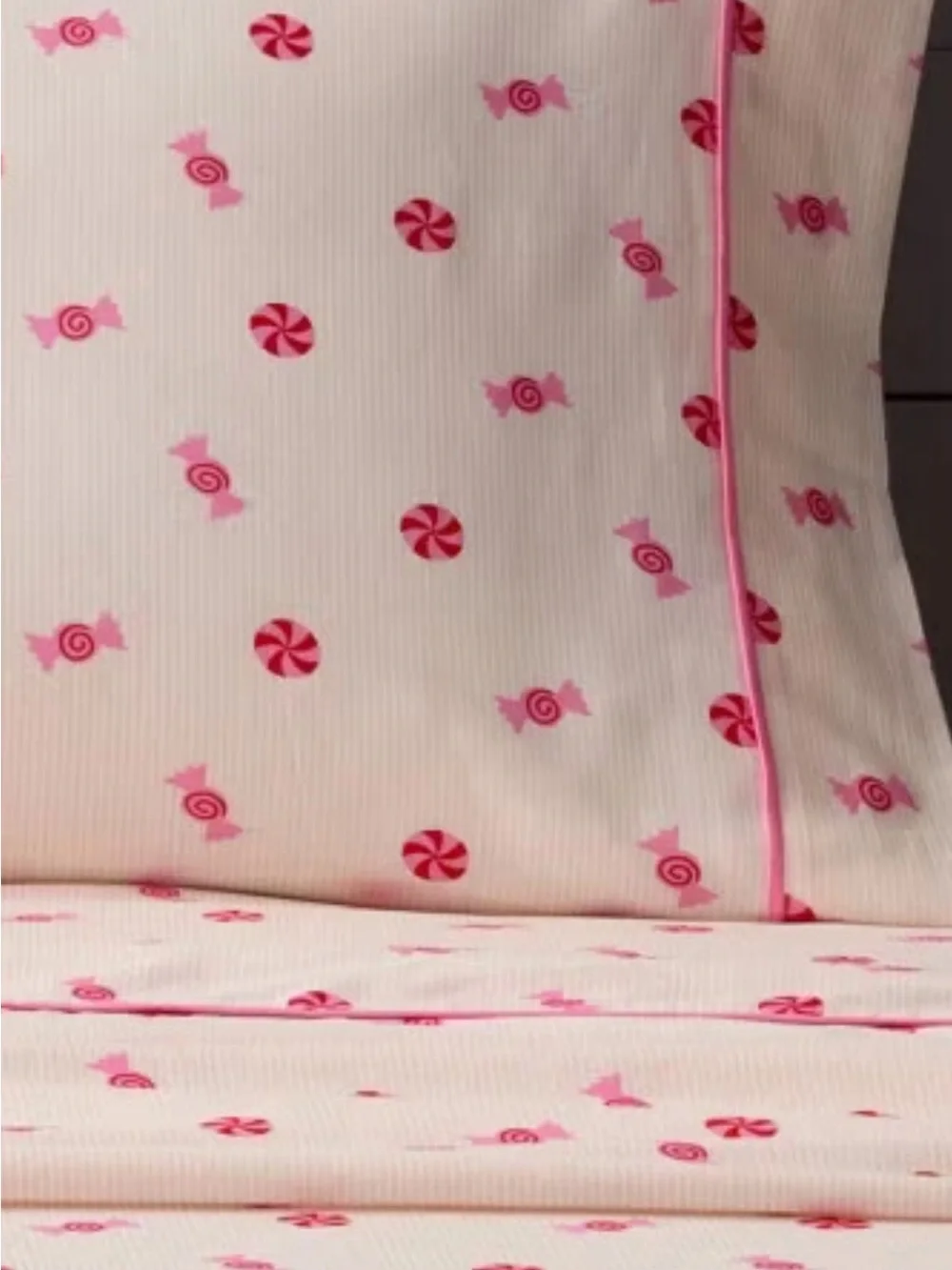Pillowfort Candy Stripes Full Sheet Set Pink Christmas 100% Cotton NWT